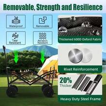 Heavy Duty Collapsible Outdoor Utility Wagon,Folding Grocery Shopping Cart With Wheels,All-Terrain Portable Beach Wagon ForCamping, Sports & Garden, Black - Multicolor - View 5