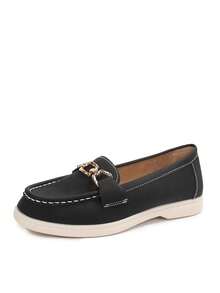 Women's Colorblock Patchwork Low Vamp Slip-On Loafers, Flat Soft Sole Slouchy Shoes, Retro Casual Commute Versatile Driving Loafers - Black - View 1