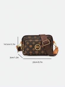 New Fashion Classic Versatile Solid Color PU Waterproof Fabric Rhombus Design Vintage Metal Decor Square Shoulder Bag - Coffee - View 3