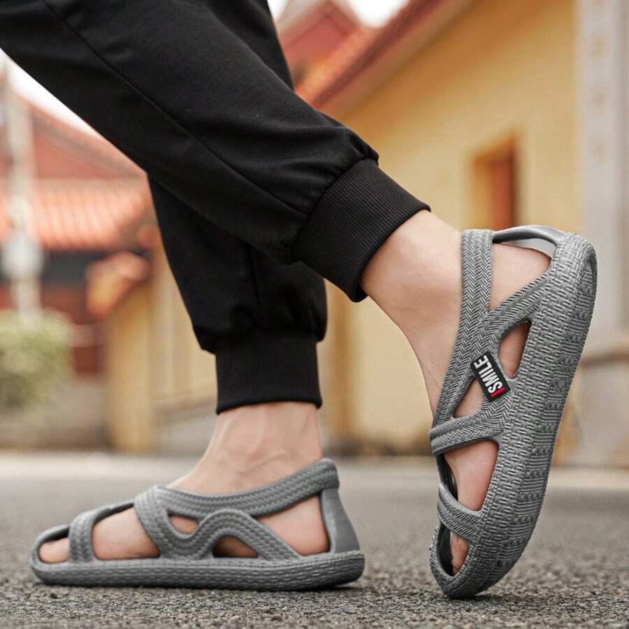 Summer New Men's Fashion Couple Comfortable Lightweight Personalized Beach Sandals Wear-Resistant Slippers - Grey - View 1