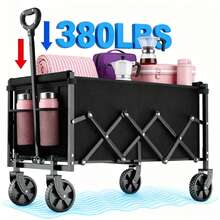 Heavy Duty Collapsible Outdoor Utility Wagon,Folding Grocery Shopping Cart With Wheels,All-Terrain Portable Beach Wagon ForCamping, Sports & Garden, Black - Multicolor - View 12
