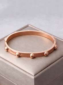 Ashenrae 1pc Minimalist 18K Gold Plated Stainless Steel Bracelet With Semi-Circular Decor, Unisex Jewelry Accessory - Hemispherical Decoration - View 11