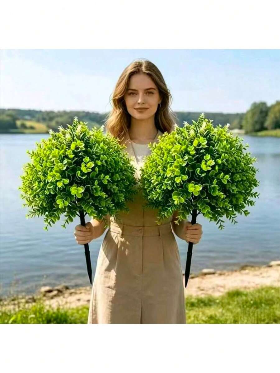 2pcs Large Artificial Flower Bush With Support Structure, Ground-Mounted Tree Flower, UV-Resistant Mixed Color Shrub Floral Arrangement For Indoor And Outdoor Summer And Autumn Decoration - Multicolor - View 1