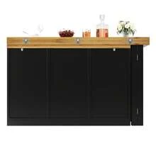 Mesa de cocina extensible, mesa de comedor multifuncional con aparador, superficie de mesa giratoria 360°, mesa de cocina extensible con gran espacio de almacenamiento, mueble de pared para salón, negro - Ver 8