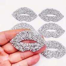 6pcs Hot Melt Glue Shiny Rhinestone Lip Stickers - Red & White Heat Transfer Glossy Lip DIY Decals, Suitable For Clothing, Hats, Jackets, Bags, Blankets - Charming Lip-Shaped Rhinestone Stickers For Parties, Costumes And Unique Gifts - A - View 7