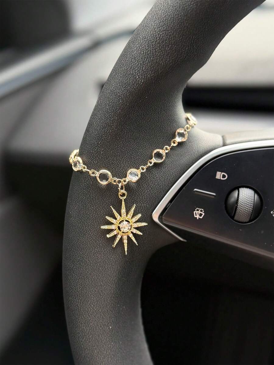 1件裝水鑽太陽月亮惡魔之眼水晶鍊條汽車方向盤裝飾,車內懸掛飾品 - B - 查看 1