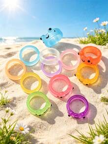 12pcs Multicolor Polyresin Heart-shaped Ring, Anti-water, Perfect For Girls' Daily Wear, Suitable As Y2k Couple Gift - Multicolor - View 8