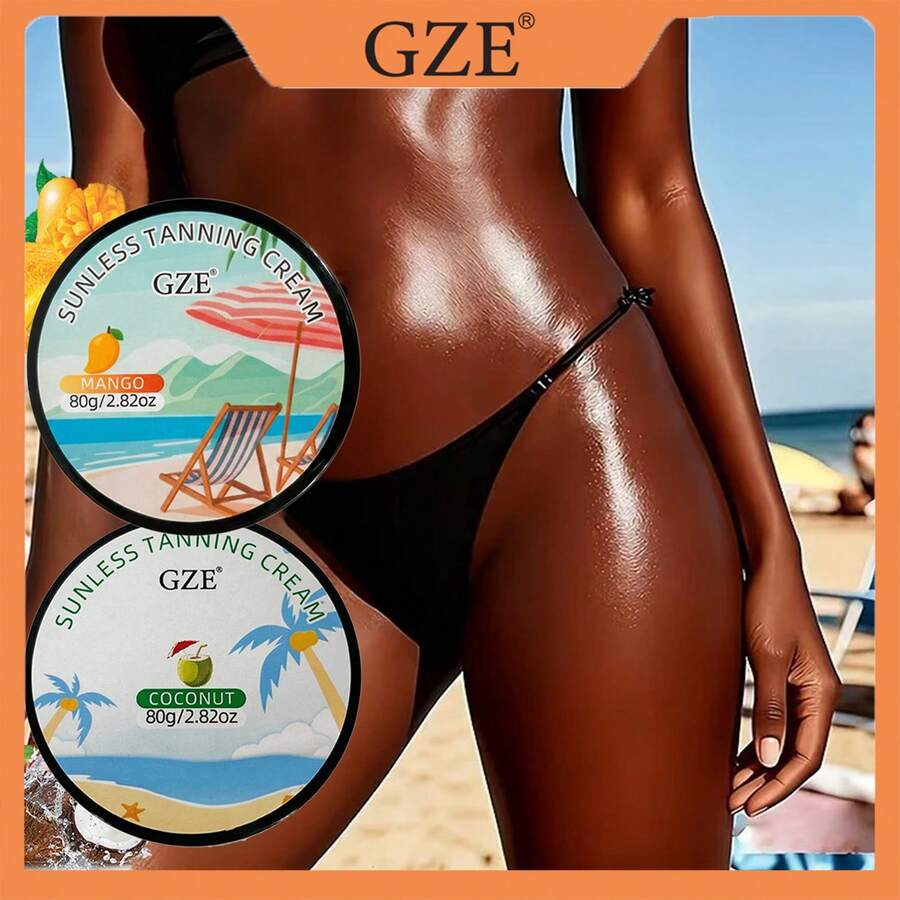 Crème de bronzage sans soleil GZE 2 parfums Coco & Ananas 80g, lotion de bronzage corporel bronze, brun profond naturel sans exposition au soleil, crème de bronzage artificiel longue durée sans traces - Multicolore - Voir 1