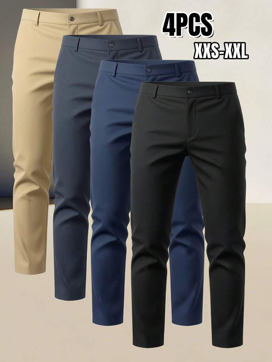 Men's Spring/Summer Breathable Suit Pants 4-Piece Set, Draped Slimming Versatile Formal Tapered Ankle-Length Pants For Daily Commute - Multicolor - View 1