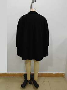 Solid Color Woven Fabric Slit Pocket Women's Cape, Casual Autumn/Winter - Black - View 3