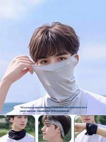 Summer Ice Silk Women's Sun Protection Face Mask Full Face Coverage Breathable Cycling Travel Versatile Headscarf UV Protection Lightweight Cooling Face Veil (Letter Position Randomly Sent Left Or Right) - Multicolor - View 9