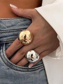 1pc Exaggerated Half-Circle Smooth Surface Ring, Niche High-End Style Jewelry Ring - Half-circle Ring - View 1