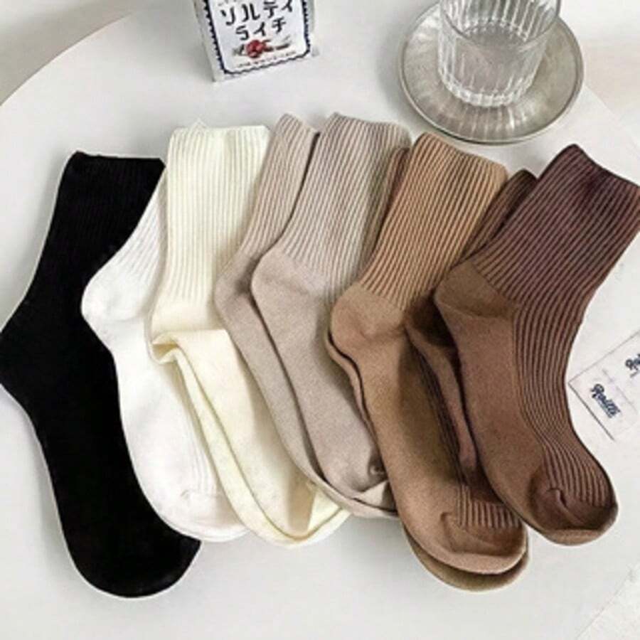 6雙女款中筒襪,柔軟舒適簡約韓風日常通勤百搭中筒襪 - 彩色 - 查看 1