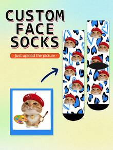 1 Pair Of Custom Socks, Love Leopard Print,Heart Pattern Mid Calf Socks, Personalized Funny Photo Socks, Unisex Valentine Romantic Gift Socks For Men - Multicolor - View 3