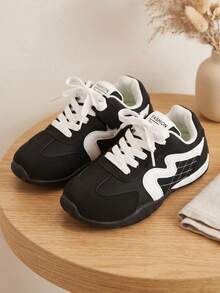 1 Pair Agande Training Sneakers, Hook And Loop Breathable Casual Shoes, Back To School Campus Shoes, Suitable For Boys And Girls Daily Wear, Outdoor Leisure Sports, School Commuting - Black - View 2