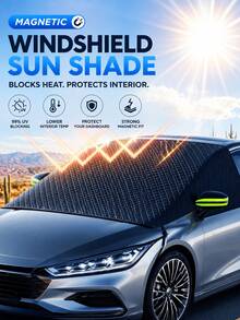 YAIUZGOO Magnetic Windshield Sun Shade For Car, Foldable Front Window Sun Visor With Strong Magnetic Fit, 99% UV Protection Heat Blocking Auto Windshield Cover, Protect Dashboard Interior From Sun Damage, Universal Car Accessories For Summer Travel - A - View 3