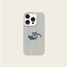 [24h Versand Aus DE/FR/ES]Blue Thin Vertical Stripe Watercolor Two Whale Print Large Camera Cutout Lychee Texture Phone Case Compatible With IPhone 17 17Air 16e 16 15 14 13 12 11 Plus Pro Max  Galaxy S21 S22 S23 S24 S25 S26 Ultra Edge Fe Plus   Soft Shockproof Protective Cover Sweet Birthday Holiday Gift For Ocean Marine Lovers Women Girls - 1 Main Image - View 6