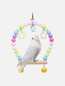 Wooden Bird Swing, Suitable For Cockatiels, Parrot Perch, Hanging Toy, Acrylic Beads Macaron Swing Toy, Suitable For Budgies, Bird Cage Stand, Cage Playground, Game Fitness Rack, Random Color - View 1