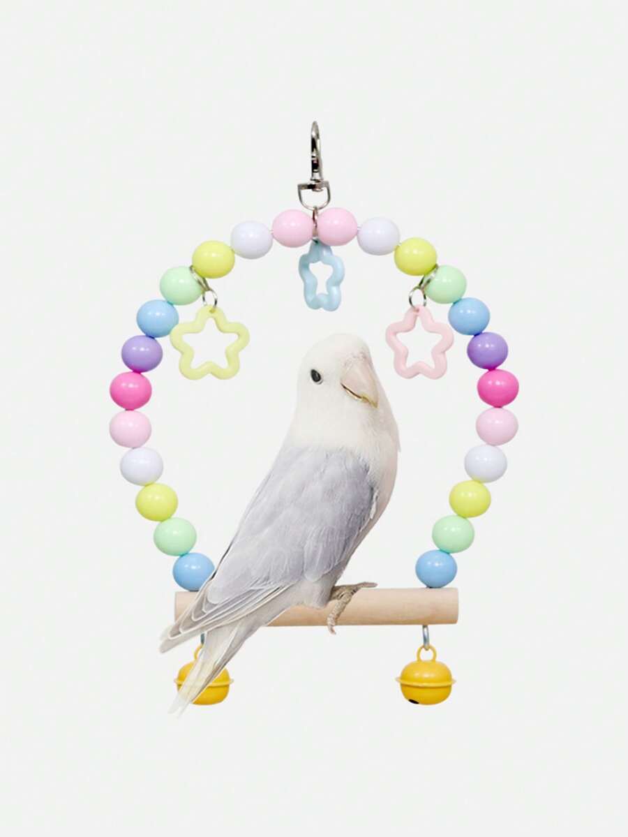 Wooden Bird Swing, Suitable For Cockatiels, Parrot Perch, Hanging Toy, Acrylic Beads Macaron Swing Toy, Suitable For Budgies, Bird Cage Stand, Cage Playground, Game Fitness Rack, Random Color - View 1