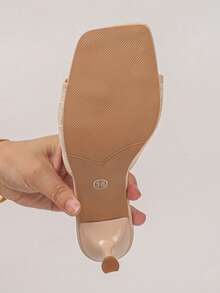 Beige Summer New Woven Breathable Open Toe High Heel Sandals With Bow Knot, Versatile Minimalist Thin Heel Sandals For Women - Beige - View 7