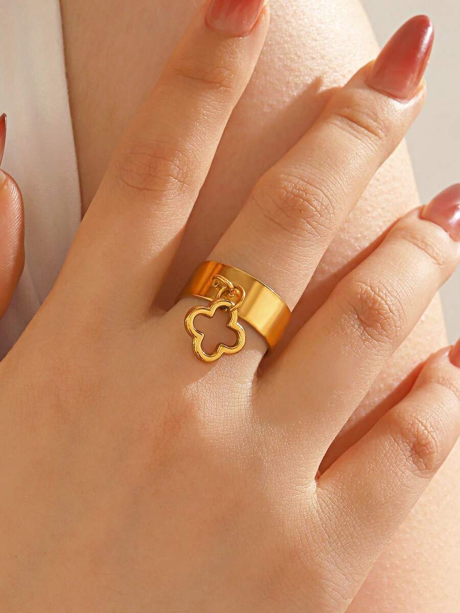 1pc Stainless Steel Fashion Casual Entertainment Clover Pendant Ring Suitable For Women's Daily And Party Wear - Multicolor - View 1