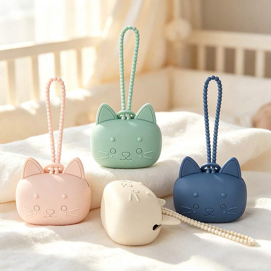 FACESMLIE 1pc Silicone Baby Pacifier Storage Box, Large Pacifier Holder Case Can Hold 2-3 Pacifiers, Cute Cartoon Pacifier Bag, Portable Silicone Pacifier Pouch Easy To Clean - Multicolor - View 1