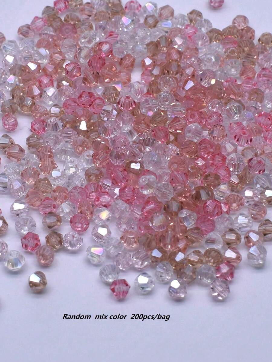 200 piezas de cuentas de vidrio de doble cono de 4 mm de colores mixtos aleatorios, para hacer joyas y accesorios de collares - Multicolor - Ver 1