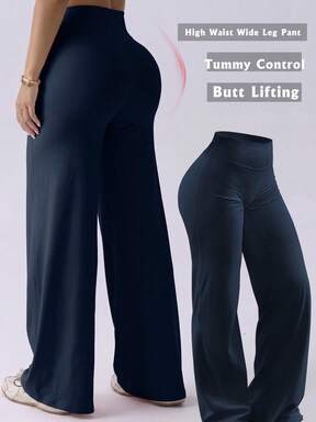 Women's Elastic Soft Yoga Wide Leg Pants, High Waist Slimming Lifting Stretchy Comfortable Casual Fitness Pants For Outdoor & Home Wear Sports Fall