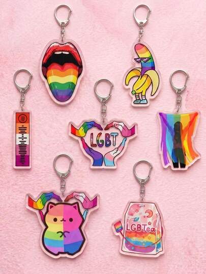 1pc/7pcs LGBT Pride Theme Acrylic Keychain, Cute Rainbow Banana, Bear Bag Charm, Sexy Tongue Rainbow,Rainbow Flag Lesbian