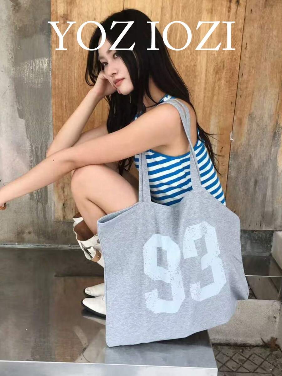 韓系百搭 Ins 通勤休閒日常購物女款時尚小眾大容量腋下托特單肩包 - 灰色 - 查看 1