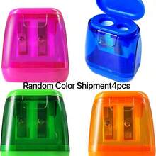 4pcs Manual Pencil Sharpeners - Dual Hole Portable Design, Suitable For Students, Office, Classroom And Home Office (Random Color) Back To School - Multicolor - View 6