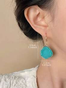 1 par de pendientes colgantes geométricos asimétricos de resina sintética azul de moda, adecuados para uso diario y vacaciones - azul del lago - Ver 5
