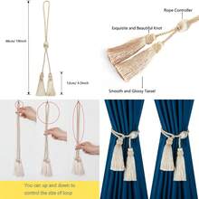 Curtain Tiebacks With Tassel, Modern Rope Window Curtain Ties Backs For Draperies, Outdoor Elegant Decorative Curtain Holdbacks - Beige - View 2