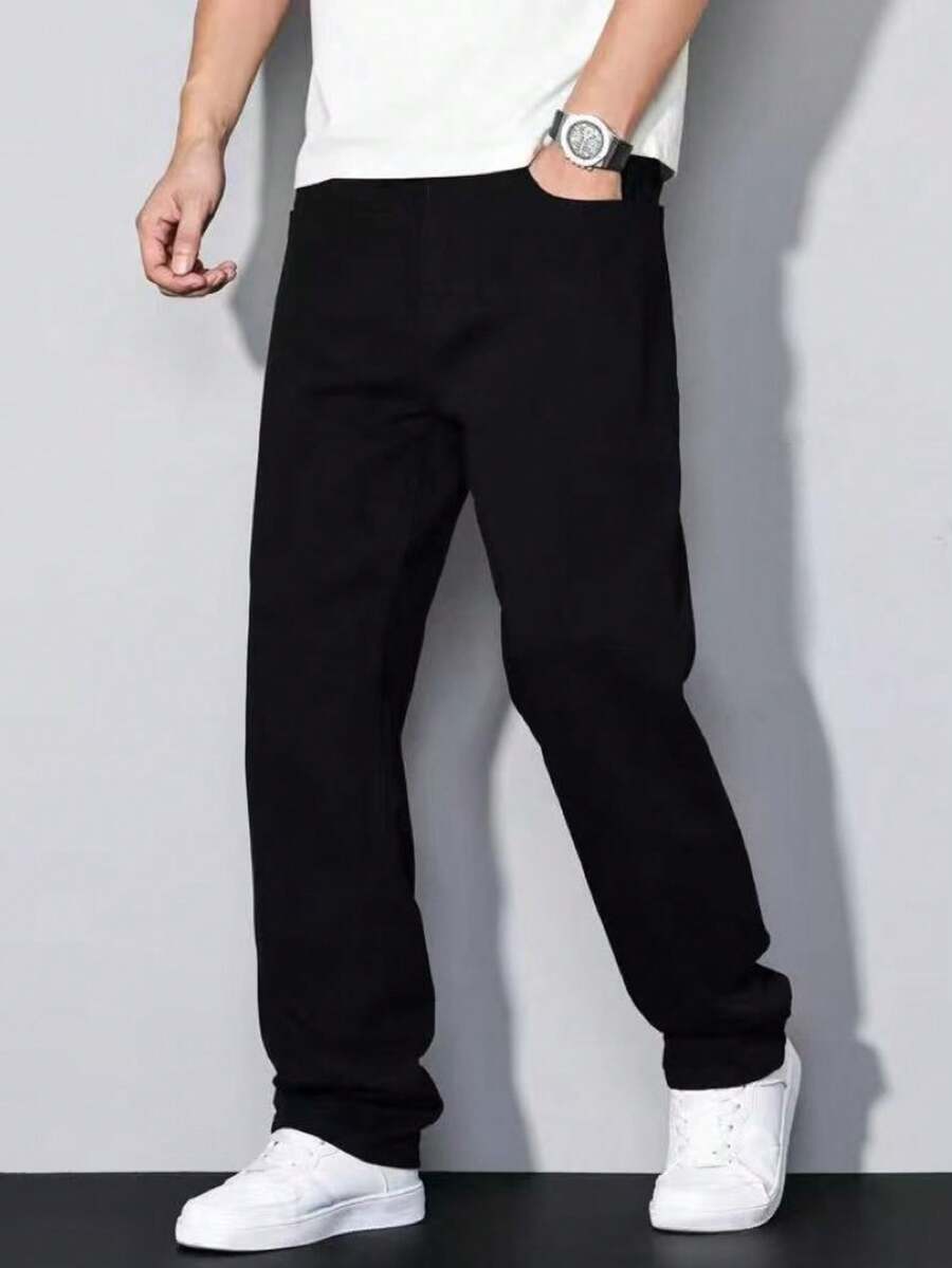 Boys' Campus Fashion Denim Jeans, Casual Versatile Street Style Straight Leg Denim Pants - Black - View 1