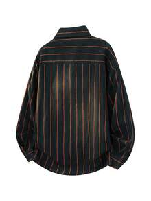 Men's Fashion Striped Shirt Casual Long Sleeve Top Streetwear Commute Outfit Spring Autumn - Dark Green - View 3