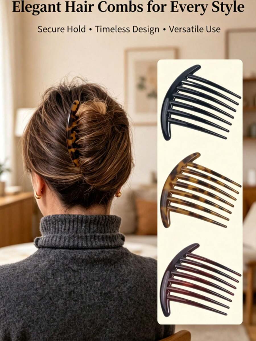 3/1pc French Style Hair Comb, Women's Bun Styling Tool, INS Style, All-Season Essential, Commute/Date/Daily Fashion Hair Accessory - Multicolor - View 1