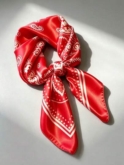 1pc Paisley Print 70cm Silk-Like Bandana, Versatile Neck Scarf, Headwrap, Decoration For Men