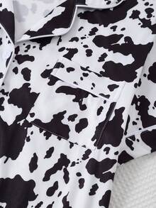3pcs/Set Women's Knit Cow Print Open Front Pajama Set, Wearable Loungewear - White - View 4