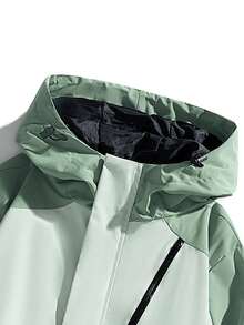 Women's Autumn Loose Fit Dual Green Colorblock Hooded Jacket, Full Zip Front, Side Pockets, Elastic Hem, Casual Top - Green - View 6