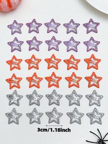 Women's Hollow Glitter Star Halloween Hair Clip Set, Y2K, Orange Purple Silver Shiny Five-Pointed Star BB Side Hair Clips, Women Girls Gothic Halloween "Trick Or Treat" Party Cosplay Daily Hairstyle Accessories, Women's Halloween Hair Accessories, Halloween Accessories, Halloween Costume, Back To School Essentials - Multicolor - View 6