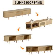 Modern Low-Profile TV Unit With Round Design And Roll-Up Shutter Door, Made Of MDF, With Drawer, Suitable For TVs Up To 75 Inches, For Living Rooms And Dining Rooms, 180x40x40cm, Wood Color. - 1 - View 4
