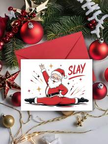 1pc "Slay Santa" Funny Christmas Card With Envelope - Humorous Comic Santa Greeting For Friends, Family & Coworkers, Blank Inside - A - View 3