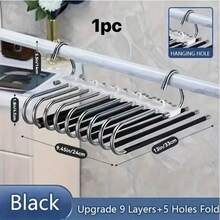 1pc Space-Saving 9-Tier Metal Pants Rack, Non-Slip Stainless Steel S-Shaped Closet Organizer With Hooks, Suitable For Leggings And Long Pants, Wardrobe Accessory | Sturdy Clothing Rack | Durable Metal Hanger - Multicolor - View 15
