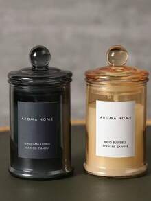 1/2pcs Vintage Amber Glass Jar With Lid Scented Candle, Soy Wax Aromatherapy Candle, Suitable For Home, Autumn, Bedroom, Living Room Decoration, Wedding, Birthday, Holiday And Ideal Gift For Women - 1PC - View 3