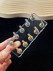 1件裝 10個指甲固定座底座，日式極簡風壓克力磁吸美甲練習底座，金銀雙色美甲片練習支架，可佩戴式美甲設計手指支撐架，美甲展示架工具 - 彩色 - 查看 2