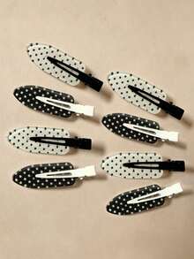 8/4pcs Black & White Polka Dot Seamless Hair Clips, Fashionable Bangs/Messy Bun Hair Clips, Suitable For Dating, Beach Vacation, Outfit Matching, Going Out, Gifting - Multicolor - View 11