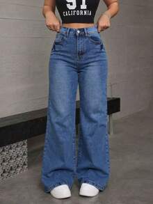 Women Jeans - 雪花中藍 - View 2