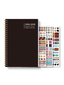 Trees 2026-2028 週計畫與月計畫筆記本 螺旋裝訂 日計畫 學術約會簿 日程手冊 提升生產力 8*6 英吋 返校用品 桌面配件 辦公用品 - 黑色 - 查看 11