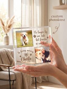 1pc Customized Pet Memorial Acrylic Plaque, Personalized Dog Photo & Text Keepsake, Forever In Heart Pet Loss Gift, Paw Print Decor Acrylic Sign, Gift For Pet Owners, Memorial Gift For Pet Lovers, Home Decor Desktop Display - Multicolor - View 7