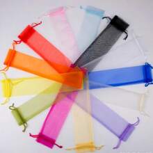 1-100pcs Drawstring Organza Gift Bags, Transparent Rectangular Mesh Pouches, Multi-Purpose Handmade Packaging Bags For Folding Fan Storage, Wedding Birthday Party Favors Gift Wrapping, Gift Bags Only, Fan Not Included - White - View 7